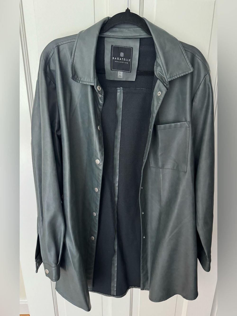 Bagatelle Women’s Green Leather Shirt Jacket